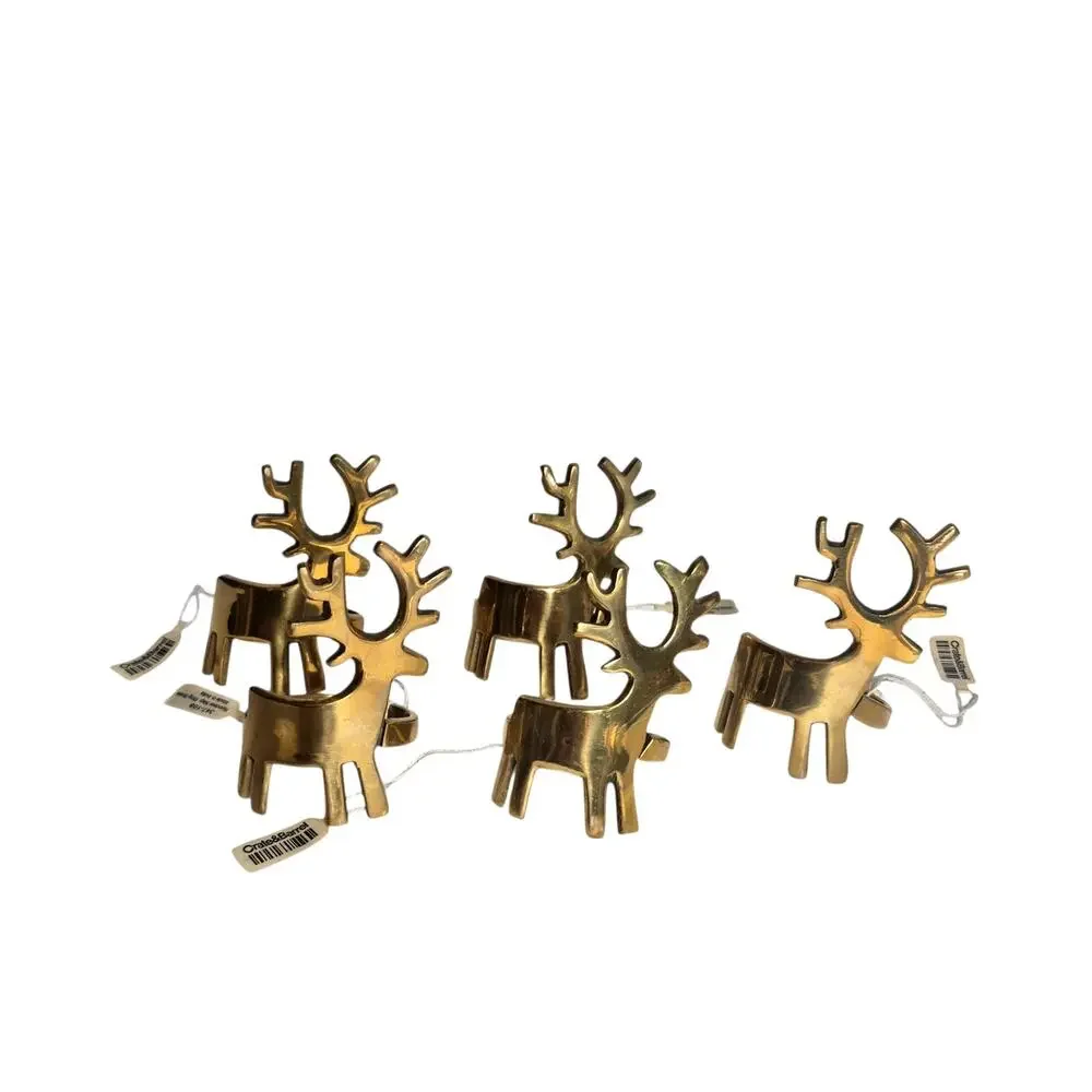 NOS Crate & Barrel Solid Bross reindeer Nakin Rings India - Set of 5 Table Decor